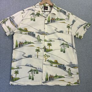 Harley-Davidson Button Up Shirt Mens XL Motorcycle Scenic Print Cotton Stretch